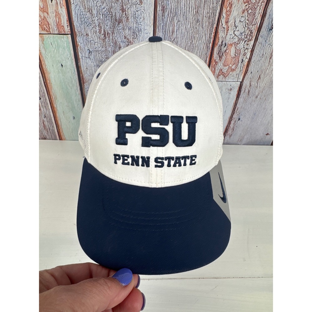 Nike Penn State Nittany Lions Hat White Navy Dri-FIT Legacy91 PSU Cap Mens L